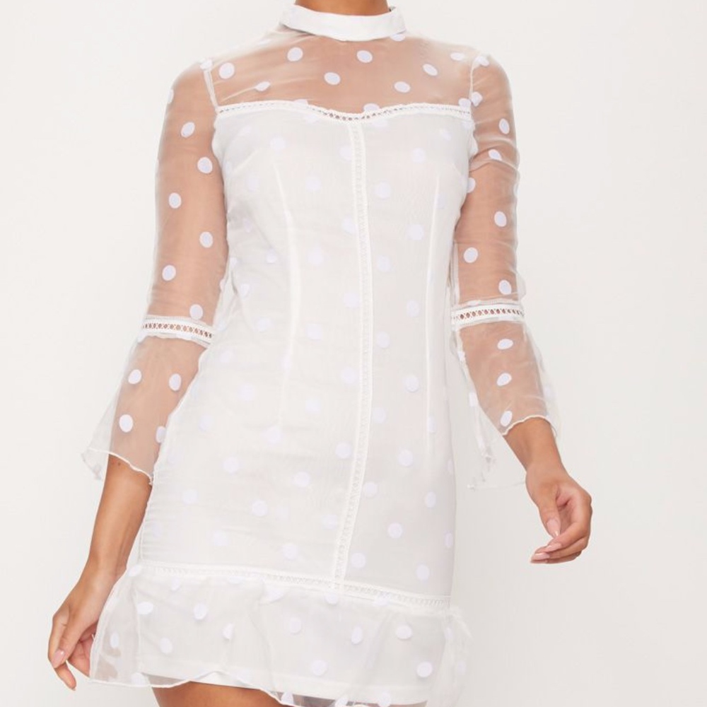NWT Pretty Little Thing White Spotty Mesh Dress
